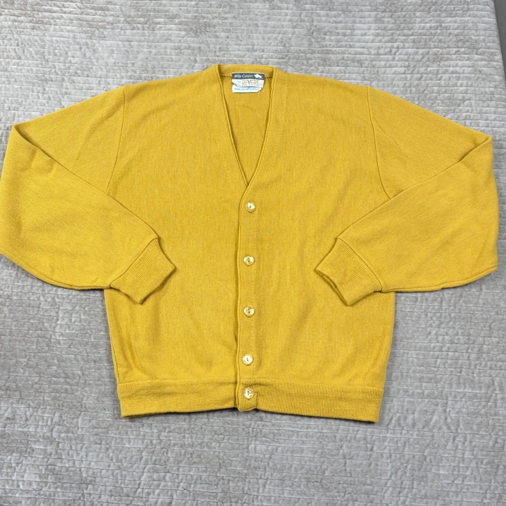 Vintage Billy Casper by Revere Mustard Yellow Orlon Acrylic Cardigan Mens Medium